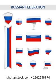 Russia Flag Collection. Flat flags vector illustration.