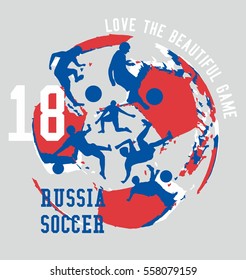 Russia flag color and soccer player graphic design vector art