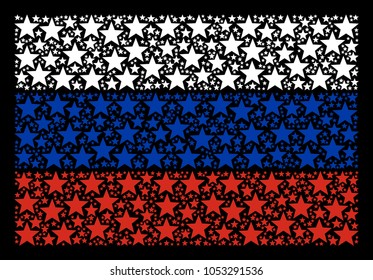 Russia Flag concept done of fireworks star design elements. Vector fireworks star elements are combined into mosaic Russia flag pattern.
