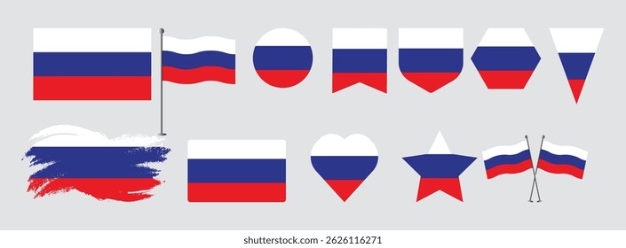 Russia flag design. Albania national flag vector design set  with popular shapes and brush. Russia flag vector illustration