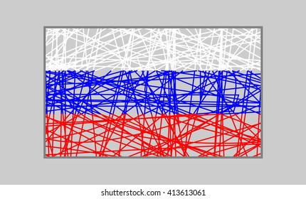 Russia flag design concept. Flag painted by pencil strokes and country name. Image relative to travel and politic themes