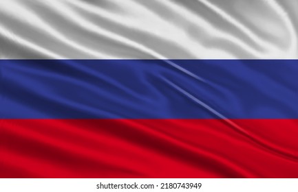 Russia flag design. Waving Russian flag made of satin or silk fabric. Vector Illustration.