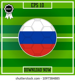 Russia. Flag, Football, Group, Circle on green stadium background, Vector icon in flat style. isolated. 