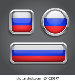 Russia flag glass buttons, vector illustration