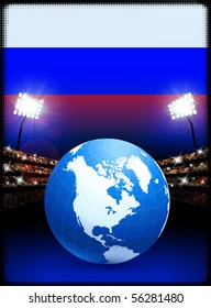 Russia Flag with Globe on Stadium Background Original Illustration