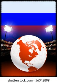 Russia Flag with Globe on Stadium Background Original Illustration