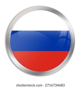 Russia flag - glossy circle button in metal frame displays a colorful flag of a country cultural identity and heritage. The essence of national pride and unity.