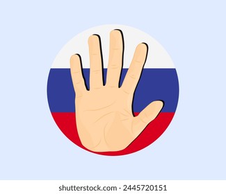 Bandera de Rusia con señal de stop, protesta e idea de derechos humanos, diseño de Vector, protesta en Rusia, restricción o emblema prohibido, violación de la libertad de expresión, detener la guerra
