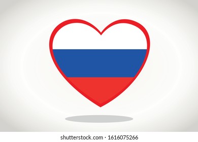 Russia Flag in Heart Shape. Heart 3d Flag of Russia, Russia flag template design.