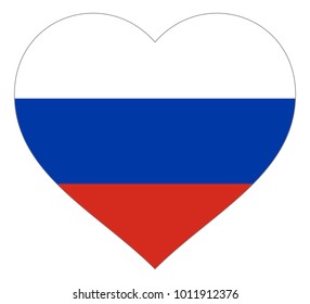 russia flag in heart vector illustration sign. Flag of russia in the shape of Heart with contrasting contour, symbol of love for his country or valentine day, patriotism.