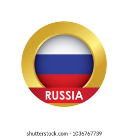 Russia flag Icon button with golden circle, vector illustration