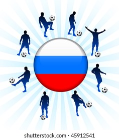 Russia Flag Icon on Internet Button with Soccer Players Original Vector Illustration