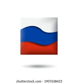 Icono de la bandera de Rusia en forma de cuadrado. Ondeando en el viento. Resumen ondeando la bandera de rusia. Tricolor ruso. Estilo de corte de papel. Símbolo vector, icono, botón