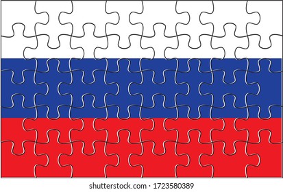 Russia Flag Jigsaw Puzzle. Vector illustration. 40 pieces of puzzles.