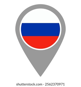 Russia flag location pin, flag application, Flag on Location Pin, graphic design, map pointer, vector illustration.