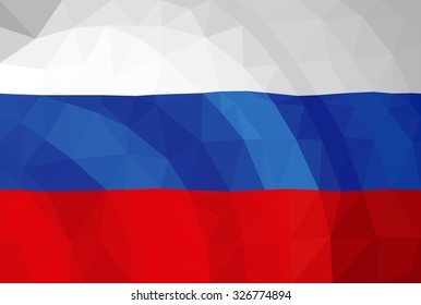 Russia flag, low poly vector illustration.