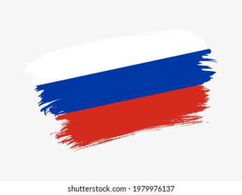 Russia flag made in textured brush stroke. Patriotic country flag on white background