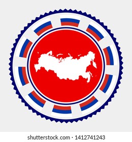 Russia flag and map logo in a flat stamp vector illustration.