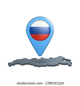 Russia flag map pin on white
