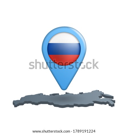 Russia flag map pin on white