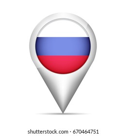 Russia flag map pointer with shadow. Vector illustration