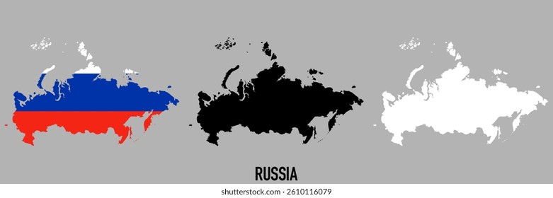 Russia flag and map shape black and gray color.