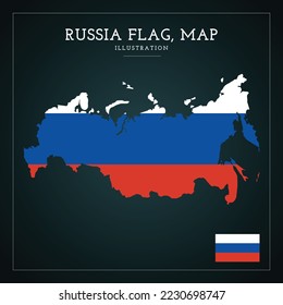 Russia flag map vector illustration