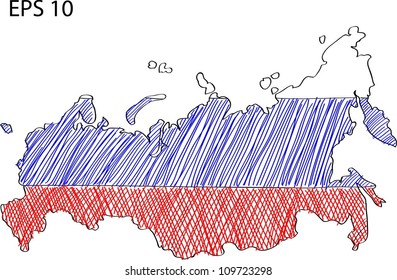 Russia Flag Map Vector Sketch Up, EPS 10.