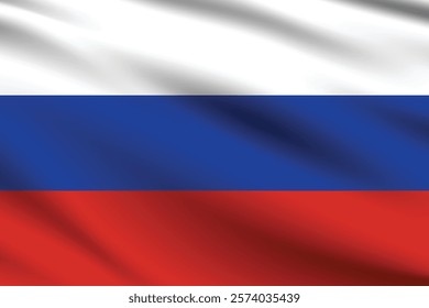 Russia flag official colors and proportion digital vector illustration. Pleated flag.