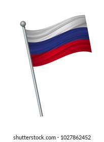 Russia flag on the flagpole. Official colors and proportion correctly. waving of Russia flag on flagpole, vector illustration isolate on white background.