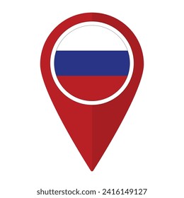 Russia flag on map pinpoint icon isolated. Flag of Russia