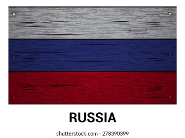 Russia flag on wood texture background - vector illustration