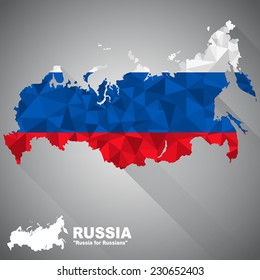 Russia flag overlay on Russia map with polygonal and long tail shadow style (EPS10 art vector)