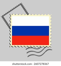 Russia flag postage stamp. Isolated vector illustration on grey post stamp background