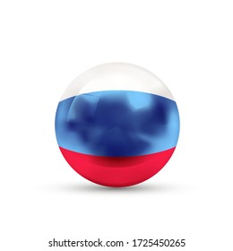 Russia flag projected as a glossy sphere isolated on a white background