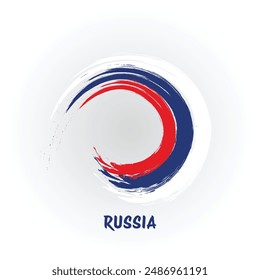 Russia flag round brush stroke in tricolor isolated vector illustration on white background for russia day 12 june celebration. creative brush flag of russia.