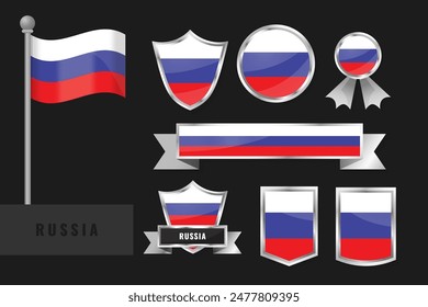 Russia flag set. Collection of Russia national emblems. Flat design of flags collection.