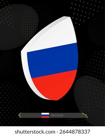 Russia Flag Shield icon in 3D on Dark Modern Abstract Rugby Background. Perfect for sports events, heritage themes, national celebrations, and patriotic designs.