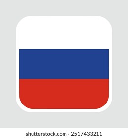 russia flag square flat vector with rounded corners and white border, vector illustration