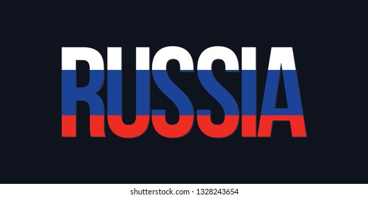 Russia flag. Russia text lettering with flag illustration. Russia word with flag design. Russia Flag.