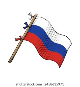 Russia Flag Vector Illustration in Engraving Technique Drawing