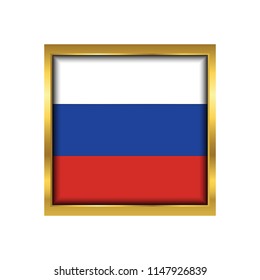 Russia Flag Vector Square Icon - Illustration, Flag of Russia. Abstract concept, icon,golden square, button. Raster illustration on white background.