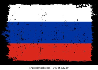Russia flag - vector flag with stylish scratch effect and black grunge frame.