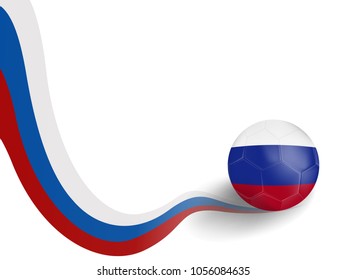 russia flag in wave form with soccer ball in white background and blank space in vector illustration. Concept for Russian football banner for web or mobile phone application template