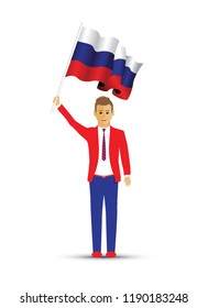 Russia flag waving man