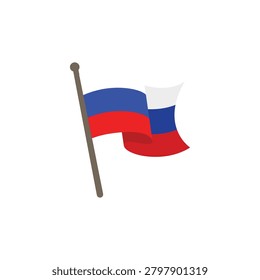 Russia flag waving on a flagpole, representing national symbol and patriotism