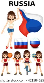 Russia flag and woman athlete illustration