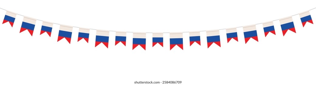 Russia flags garland on white background. Design concept for national holidays, festival, carnival, ets. Vector illustration.