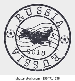 Russia Football 2018 Stamp Postal. Soccer Silhouette Seal. Ball Round Design. Vector Icon. Design Retro.