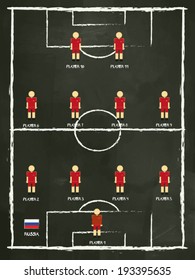 Russia Football Club line-up on Pitch, vector design.